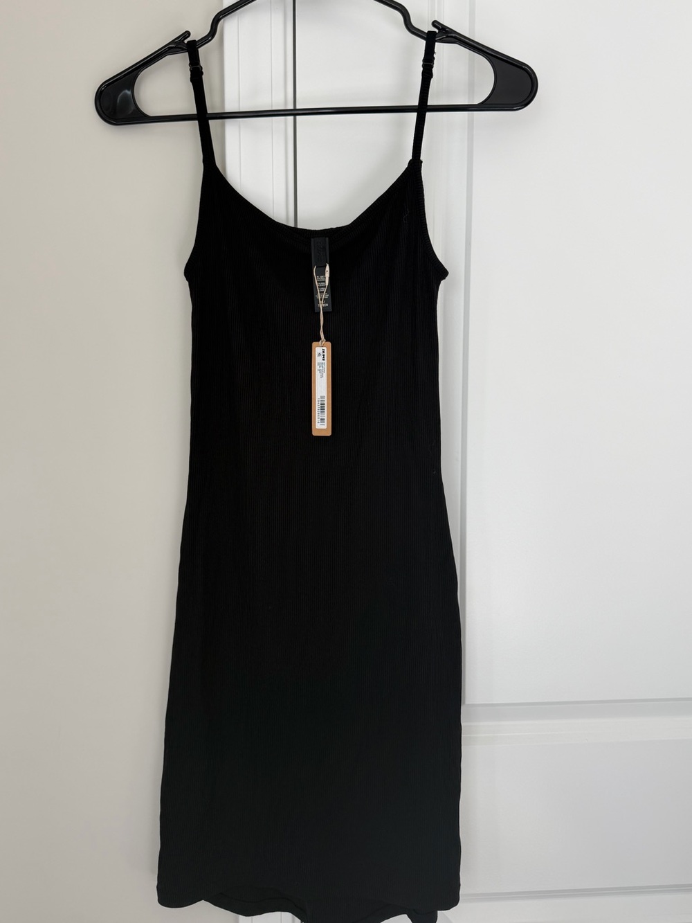 SKIMS Black Ribbed Midi Slip Dress